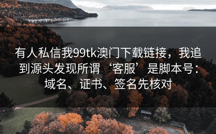 有人私信我99tk澳门下载链接，我追到源头发现所谓‘客服’是脚本号：域名、证书、签名先核对