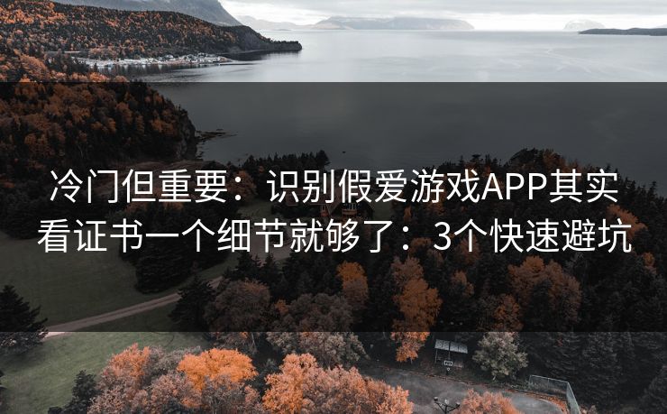 冷门但重要：识别假爱游戏APP其实看证书一个细节就够了：3个快速避坑